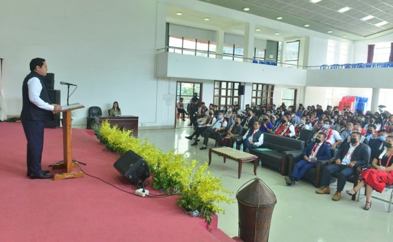 NLA Speaker Sharingain Longkumer addressing the Kohima Ao Students Union (AKTK) students’ day-cum-general meeting held at Molu Ki, Kohima on October 2. (DIPR Photo)